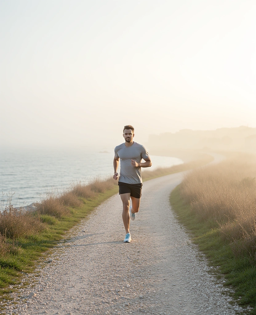 Jogging at sunrise on the coast