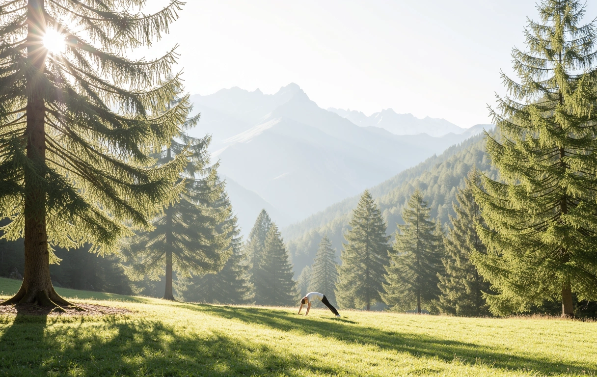 Serene natural landscape representing stress management